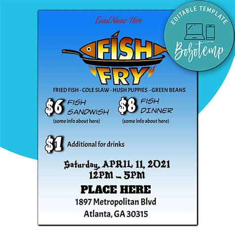 Fish Fry Flyer Template Instant Download Createpartylabels
