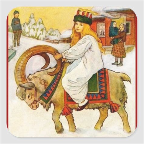 Lucia Riding A Christmas Goat Square Sticker In 2021