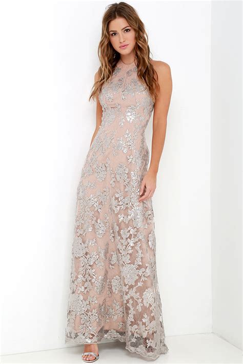 ❤️️ see more trends & collections ⤵ weddingdressesguide.com. Sequin Gown - Silver and Beige Dress - Maxi Dress ...