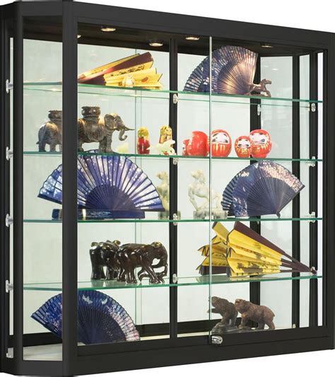4x3 Wall Mounted Display Case W Angled Front Sliding Doors Locking Black Wall Mounted
