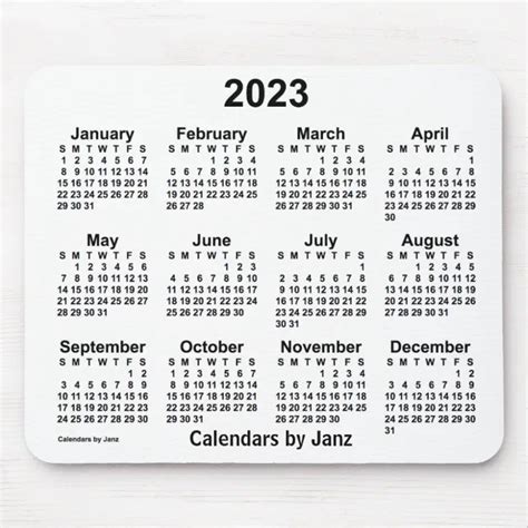 2023 White Calendar By Janz Mouse Pad Zazzle