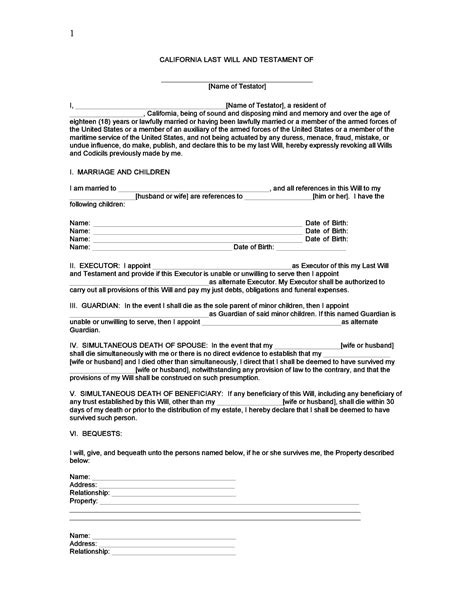 Free Printable Last Will And Testament Forms Printable Templates