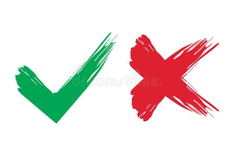 Tick And Cross Brush Signs Green Checkmark Ok And Red X Icons