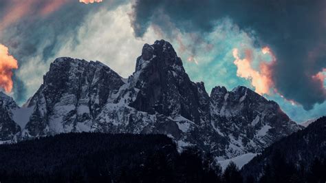 Download Wallpaper 1920x1080 Mountains Clouds Trees Snow Full Hd