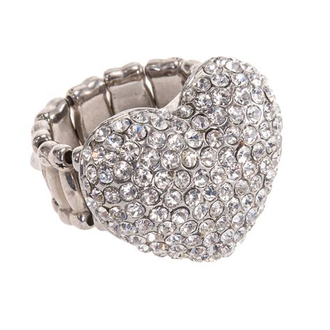 Womens New Clear Heart Crystal Rhinestone Elastic Stretch Novelty Fashion Ring