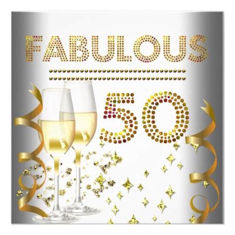 50 Fabulous Gold Champagne Invitation 50th Birthday