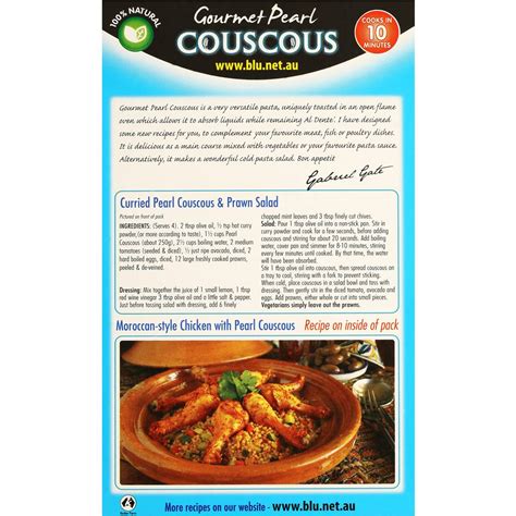 Last night i cooked pearl couscous for the first time and was really delighted with the result. Blu Cous Cous Gourmet Pearl 250g | Woolworths