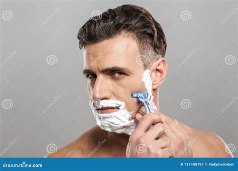 Mature Man Naked Shaving Stock Image Image Of Caucasian