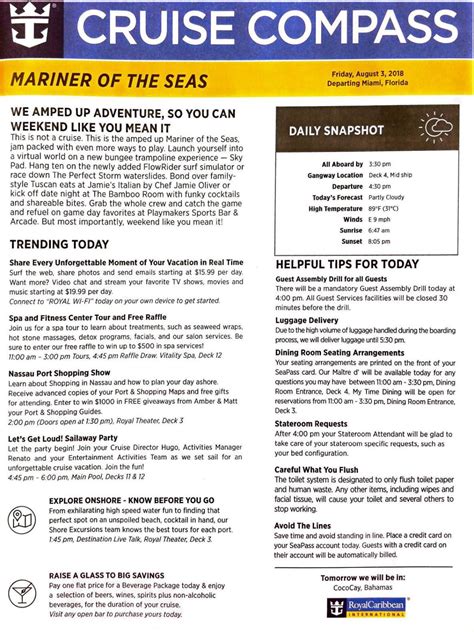 Mariner of the Seas 3-night Bahamas Cruise Compass - August 3, 2018 by