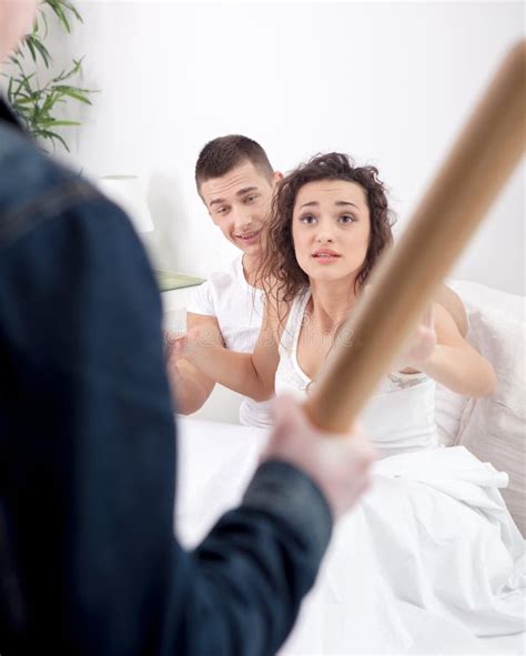 Angry Husband Baseball Bat Caught Cheating Wife Lover Stock Photos