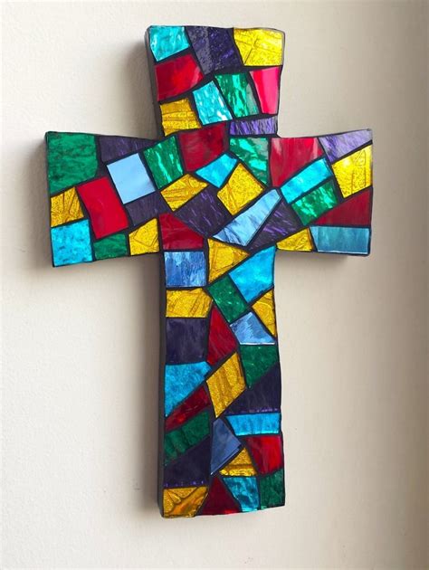 Mosaic Wall Cross Religious Wall Art Stained Glass By Luvmosaic