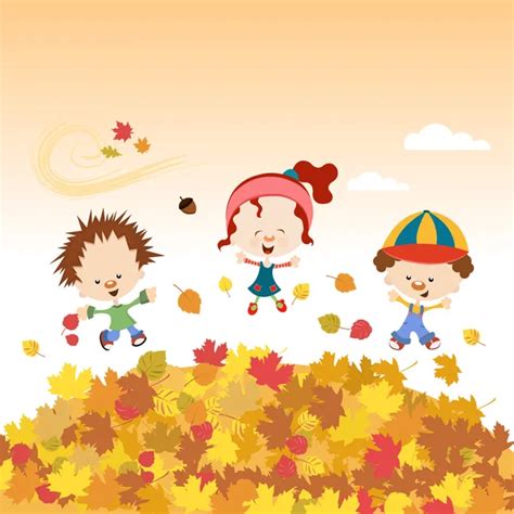 Pictures Fall Season Autumn Fall Season Kids — Stock Vector