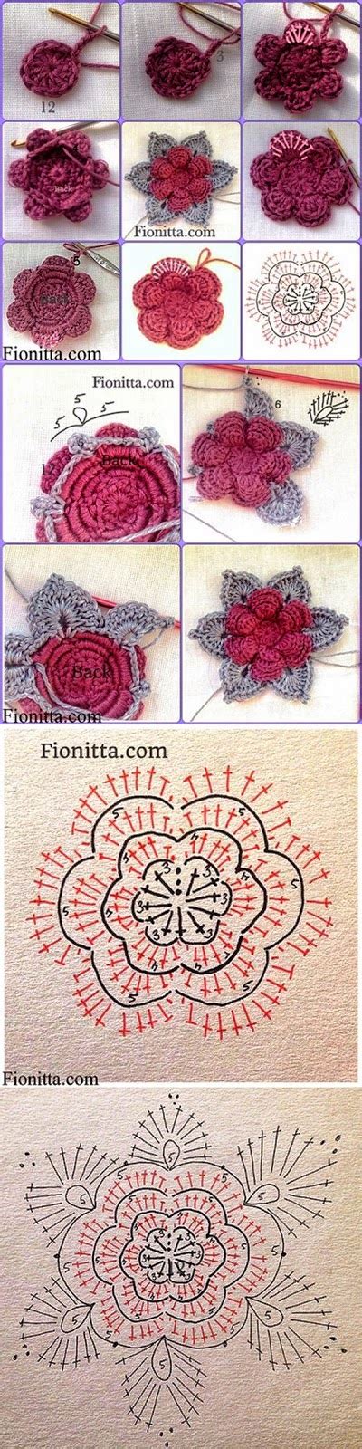 Flor Tejida Al Crochet Paso A Paso Con Diagrama Crochet Y Dos Agujas