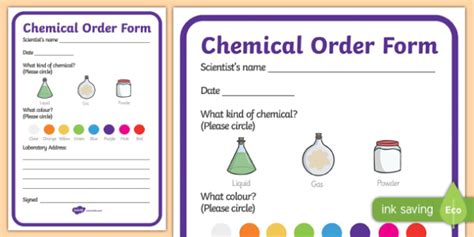 Science Lab Role Play Chemicals Order Forms Teacher Made