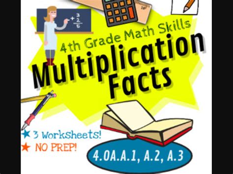 Multiplication Facts 4th Grade Math Skills Common Core 4oaa1 A2