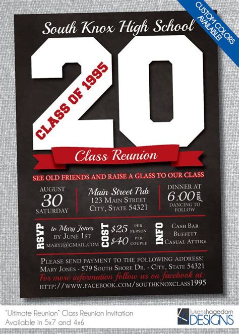 Class Reunion Invitation Custom School Colors Digital File Only