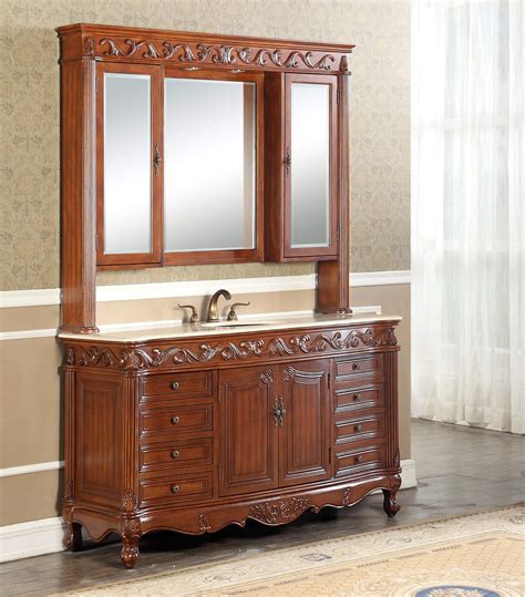 The bottom wood drawers open for organized bath storage. 60-Inch Welsh Vanity | Single Sink Vanity | Vanity with Hutch