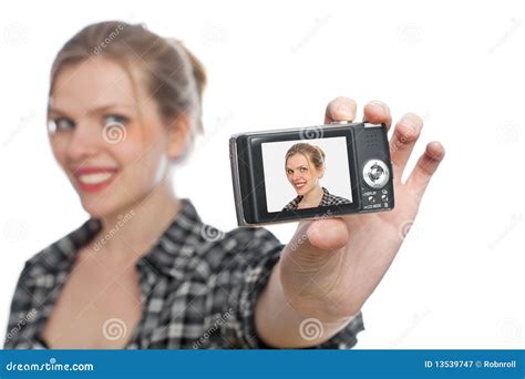 Girl Taking A Photo Of Herself With A Digi Camera Stock Image Image