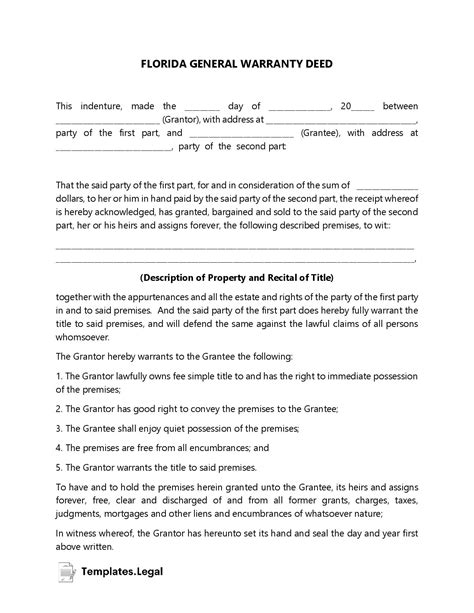 Florida Deed Forms Templates Free Word Pdf Odt