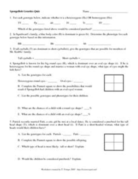 Complete the punnett square to show the possibilities that would result if spongebob had spongebob genetics quiz answer key: SpongeBob Genetics Quiz Worksheet for 6th - 8th Grade ...