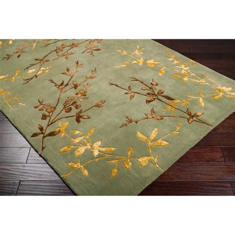 Hand Tufted Masquerade Light Green Floral Wool Blend Area Rug 8 X 11