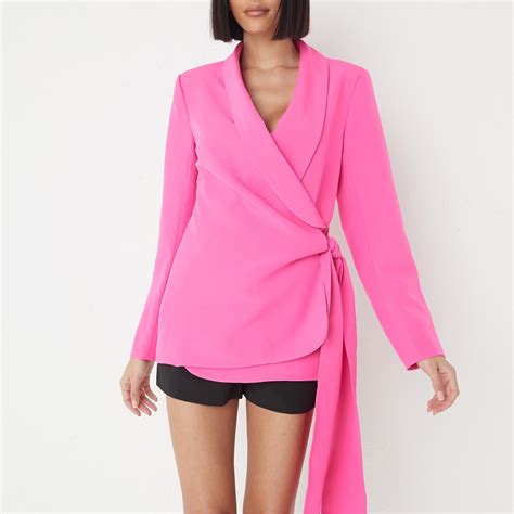 Missguided Wrap Tie Tailored Blazer Neon Pink