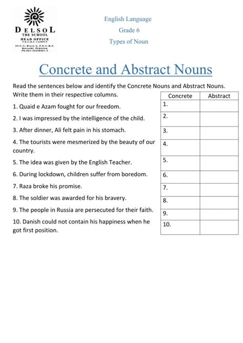 abstract nouns worksheets worksheets