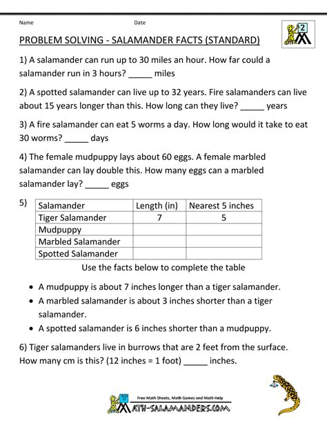 2nd Grade Math Word Problems Math Worksheets Printable Salamander
