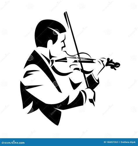 Classical Musician Playing Violin Black And White Vector Portrait Stock