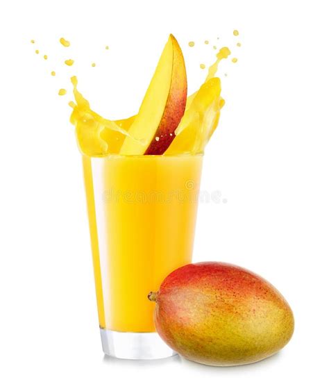 Glass Of Splashing Mango Juice Stock Image Image Of Drop Tropical