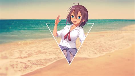 Anime Render In Shapes Anime Girls Beach Blue Eyes Open Mouth