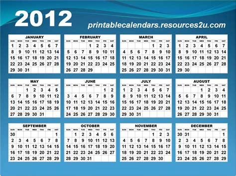 2012 Calendar Printable The Message From Music Blogs