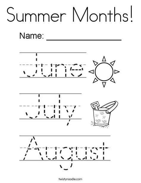 Summer colors book a summer colors book for early readers with letters to fill in and sentences to copy. Summer Months Coloring Page - Twisty Noodle