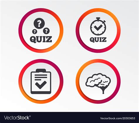 Quiz Icons Checklist And Human Brain Symbols Vector Image