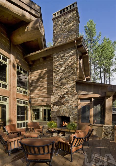 Patio Stone Fireplace Mountain Living Cabin Ideas Rustic Life Home
