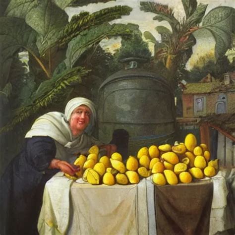 A Snail Selling Lemons At A Lemon Stand In A Garden Stable Diffusion