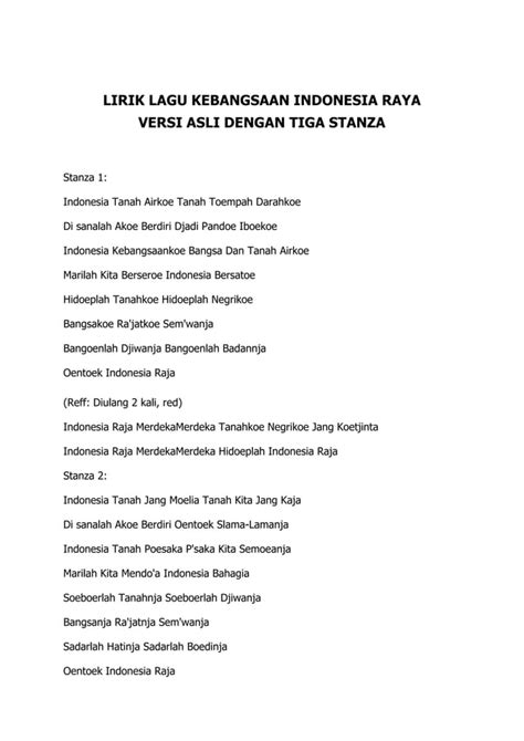 Lirik Lagu Kebangsaan Indonesia Raya Pdf