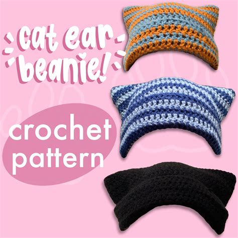 Pattern Cat Ear Striped Beanie Crochet Pattern Etsy Uk
