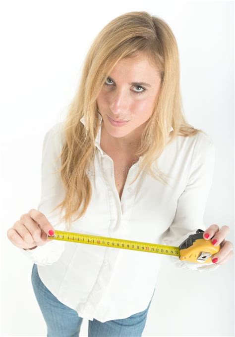 Woman Holding A Tape Measure Stock Photo Image Of Blonde Caucasian