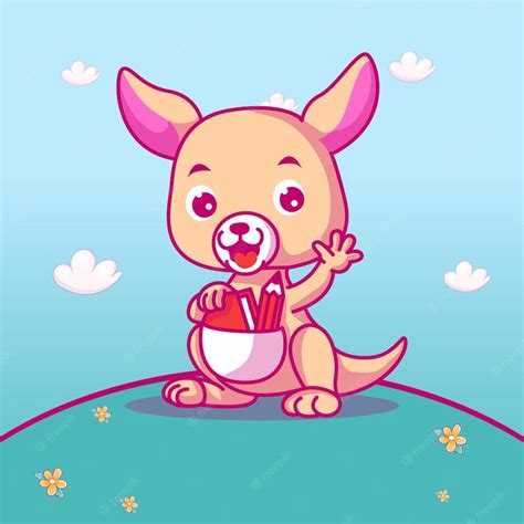 Premium Vector Cute Baby Kangaroo Cartoon For Kids
