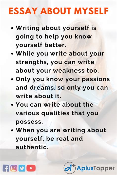 We have written many myself essay or essay about myself which describe the person habits and goals to achieve in life, good start for kids to start writing. Essay on about Myself | About Myself Essay for Students ...