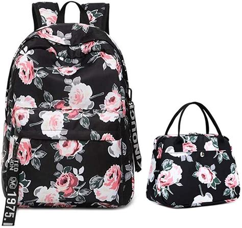 Xwws 2pcsset Floral Print School Bags For Teenage Girls Women Rose