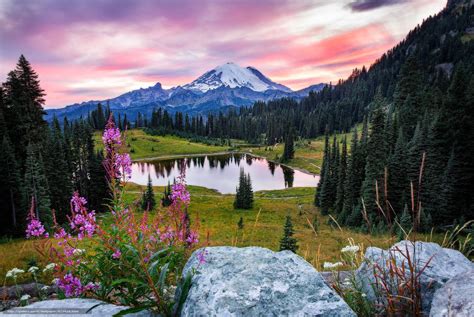 Download Wallpaper Mount Rainier National Park Tipsoo Lake Sunset
