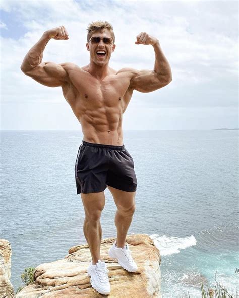 Sexy Muscular Shirtless Hunk Smiling Flexing Biceps Strong Body Cocky