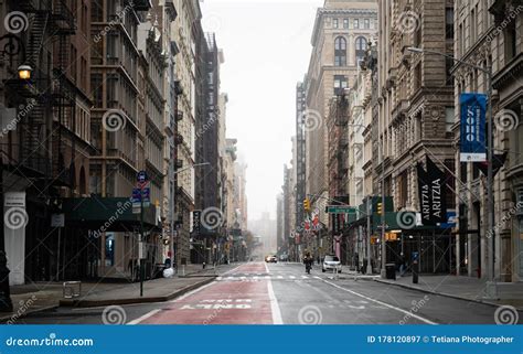 New York City Empty Streets With Tall Buildings And Skyscrapers In