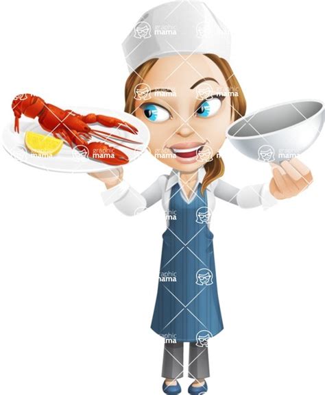 Cute Female Chef Cartoon Vector Character 109 Cartoon Poses Serving