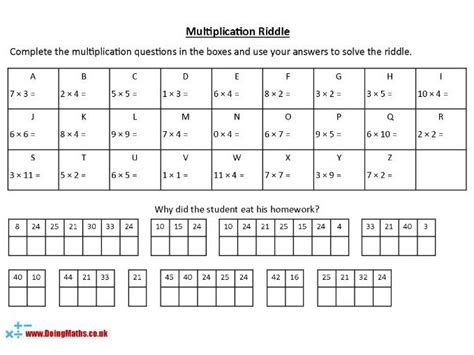 Multiplication Riddles Printable