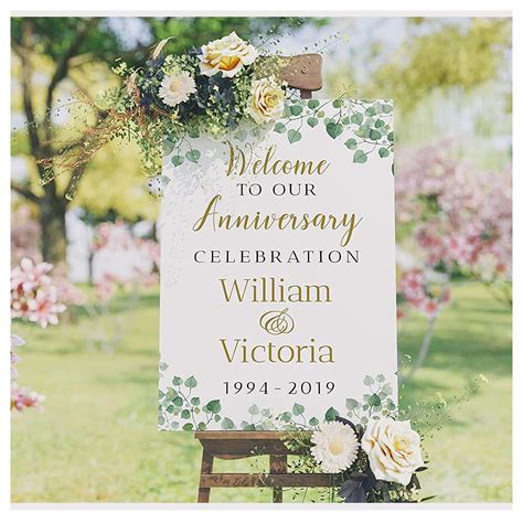 Elegant Green Leafy Anniversary Sign Size 24x18 36x24 And