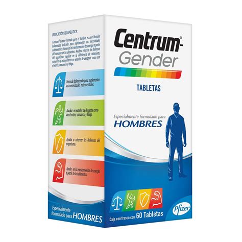 multivitamínico centrum gender hombres frasco con 60 tabletas