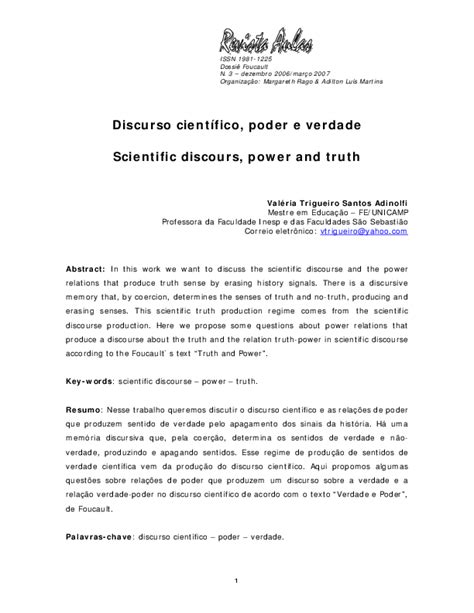 (PDF) Discurso científico, poder e verdade/Scientific discours, power and truth | VALERIA ...